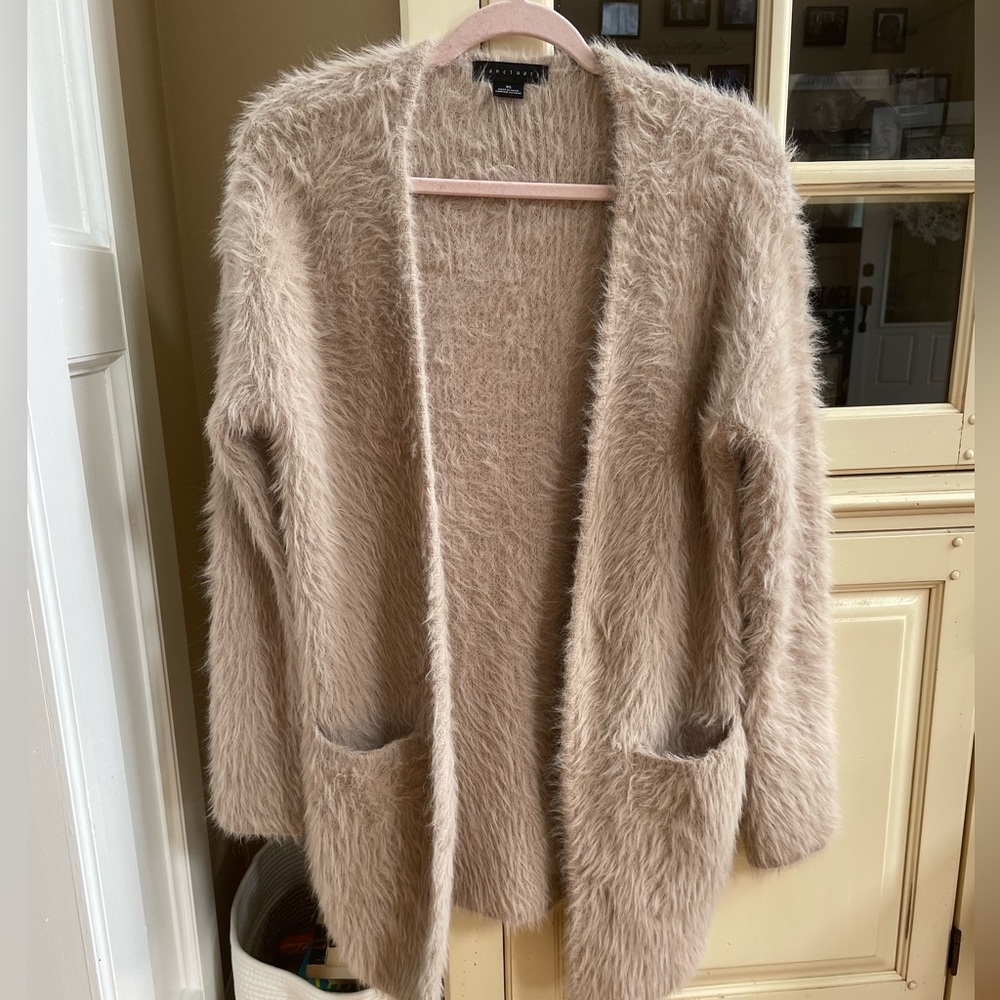 Sanctuary Fuzzy Tan/Beige Open Cardigan-XS
